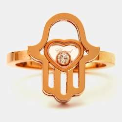 Chopard Good Luck Charm Hamsa Hand Diamond 18K Rose Gold Ring Size 50
