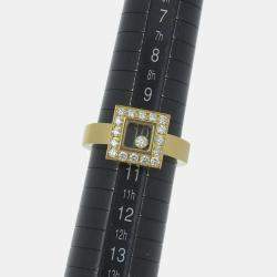 Chopard 18K Yellow Gold and Diamond Happy Diamonds Square Cocktail Ring EU 62