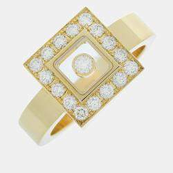 Chopard 18K Yellow Gold and Diamond Happy Diamonds Square Cocktail Ring EU 62