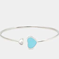 Pre Owned Chopard 18K White Gold and Diamond Happy Hearts Cuff Bracelet