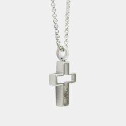 Chopard 18K White Gold, Diamond and Sapphire Happy Diamond Cross Pendant Necklace