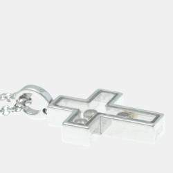 Chopard 18K White Gold, Diamond and Sapphire Happy Diamond Cross Pendant Necklace