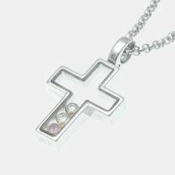 Chopard 18K White Gold, Diamond and Sapphire Happy Diamond Cross Pendant Necklace