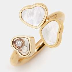 Chopard Happy Heart Wings Diamond Mother of Pearl 18k Rose Gold Ring Size 51