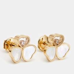 Chopard Happy Heart Wings Diamond Mother of Pearl 18k Rose Gold Earrings