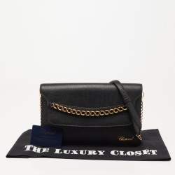 Pre Owned Chopard Black Leather Chain Detail Flap Shoulder Bag