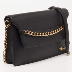 Pre Owned Chopard Black Leather Chain Detail Flap Shoulder Bag