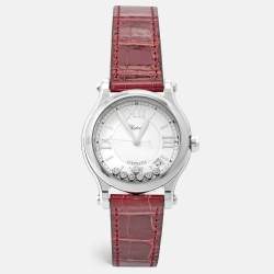 Chopard Silver Diamond Stainless Steel Alligator Leather Happy Sport 278559-3001 Women's Wristwatch 36 mm
