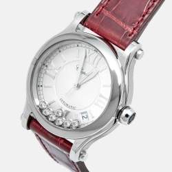 Chopard Silver Diamond Stainless Steel Alligator Leather Happy Sport 278559-3001 Women's Wristwatch 36 mm