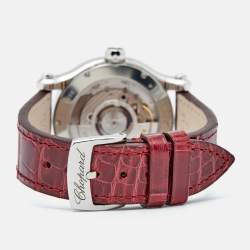 Chopard Silver Diamond Stainless Steel Alligator Leather Happy Sport 278559-3001 Women's Wristwatch 36 mm