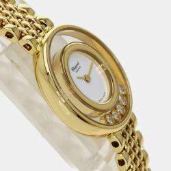 Chopard White Diamond 18k Yellow Gold Happy Diamonds 20/6147 Quartz Women's Wristwatch 26 mm