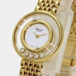 Chopard White Diamond 18k Yellow Gold Happy Diamonds 20/6147 Quartz Women's Wristwatch 26 mm