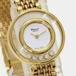 Chopard White Diamond 18k Yellow Gold Happy Diamonds 20/6147 Quartz Women's Wristwatch 26 mm