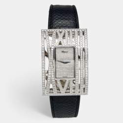 Chopard Diamond Pave 18K White Gold Snakeskin Leather Montres Dame XL 137130 Women's Wristwatch 36 mm