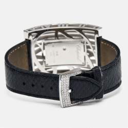 Chopard Diamond Pave 18K White Gold Snakeskin Leather Montres Dame XL 137130 Women's Wristwatch 36 mm