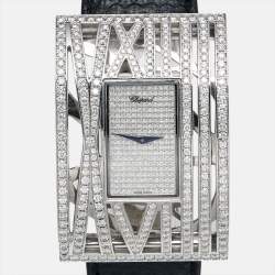 Chopard Diamond Pave 18K White Gold Snakeskin Leather Montres Dame XL 137130 Women's Wristwatch 36 mm