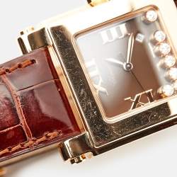 Chopard Brown 18K Rose Gold Diamond Alligator Leather Happy Sport 5321 Women's Wristwatch 29 mm