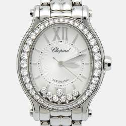 Chopard Silver Guilloche Stainless Steel Diamond Happy Sport 278602-3004 Women's Wristwatch 29 mm