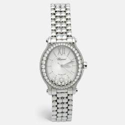 Chopard Silver Guilloche Stainless Steel Diamond Happy Sport 278602-3004 Women's Wristwatch 29 mm