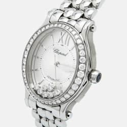 Chopard Silver Guilloche Stainless Steel Diamond Happy Sport 278602-3004 Women's Wristwatch 29 mm