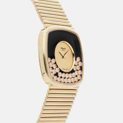 Chopard Black 18k Yellow Gold Diamond Happy Diamonds 2164 Manual Winding Women's Wristwatch 32 mm