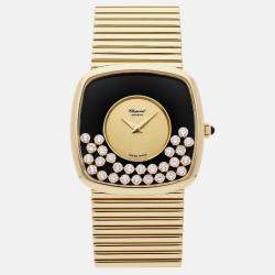 Chopard Black 18k Yellow Gold Diamond Happy Diamonds 2164 Manual Winding Women's Wristwatch 32 mm