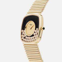 Chopard Black 18k Yellow Gold Diamond Happy Diamonds 2164 Manual Winding Women's Wristwatch 32 mm