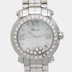 Chopard Mother Of Pearl Diamond Stainless Steel Happy Sport 8475 Women's Wristwatch 35 mm