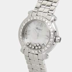 Chopard Mother Of Pearl Diamond Stainless Steel Happy Sport 8475 Women's Wristwatch 35 mm