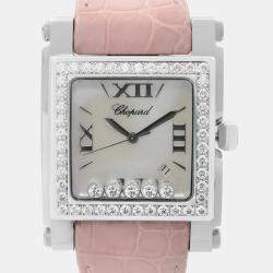 Chopard Happy Sport Steel Mop Dial Leather Strap Ladies Quartz Watch 288448-2001 35 mm