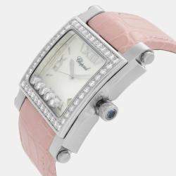 Chopard Happy Sport Steel Mop Dial Leather Strap Ladies Quartz Watch 288448-2001 35 mm