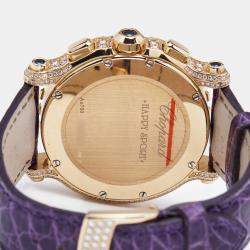 Chopard Black Mother of Pearl Rainbow Baguette Sapphires Diamond 18k Rose Gold Alligator Happy Sport 283582-5017 Women's Wristwatch 42 mm