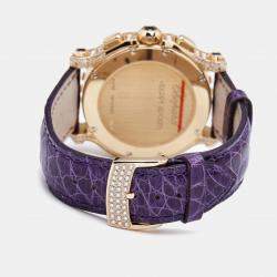 Chopard Black Mother of Pearl Rainbow Baguette Sapphires Diamond 18k Rose Gold Alligator Happy Sport 283582-5017 Women's Wristwatch 42 mm