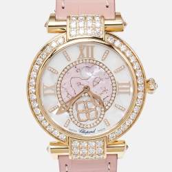 Chopard Mother Of Pearl Diamond 18K Ethical Rose Gold Alligator Leather Imperiale Moonphase 384246-5001 Women's Wristwatch 36 mm