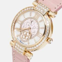 Chopard Mother Of Pearl Diamond 18K Ethical Rose Gold Alligator Leather Imperiale Moonphase 384246-5001 Women's Wristwatch 36 mm