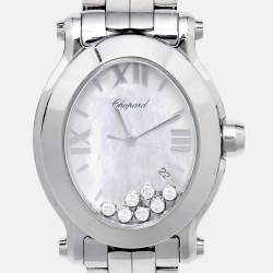 Chopard White Mother Of Pearl Stainless Steel Diamond Happy Sport 8546 Women's Wristwatch 30 mm