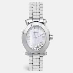 Chopard White Mother Of Pearl Stainless Steel Diamond Happy Sport 8546 Women's Wristwatch 30 mm