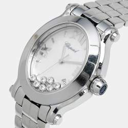 Chopard White Mother Of Pearl Stainless Steel Diamond Happy Sport 8546 Women's Wristwatch 30 mm