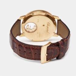 Chopard Mother Of Pearl 18K Yellow Gold Alligator Leather Happy Diamonds 20/7449 Women's Wristwatch 40 mm