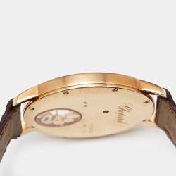 Chopard Mother Of Pearl 18K Yellow Gold Alligator Leather Happy Diamonds 20/7449 Women's Wristwatch 40 mm