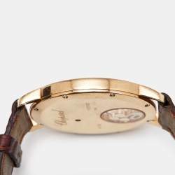 Chopard Mother Of Pearl 18K Yellow Gold Alligator Leather Happy Diamonds 20/7449 Women's Wristwatch 40 mm