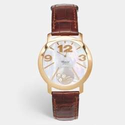 Chopard Mother Of Pearl 18K Yellow Gold Alligator Leather Happy Diamonds 20/7449 Women's Wristwatch 40 mm