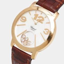 Chopard Mother Of Pearl 18K Yellow Gold Alligator Leather Happy Diamonds 20/7449 Women's Wristwatch 40 mm