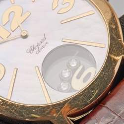 Chopard Mother Of Pearl 18K Yellow Gold Alligator Leather Happy Diamonds 20/7449 Women's Wristwatch 40 mm
