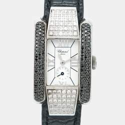 Pre Owned Chopard White Stainless Steel Diamond Alligator Leather La Strada 418357-3001 Women's Wristwatch 23.50 mm