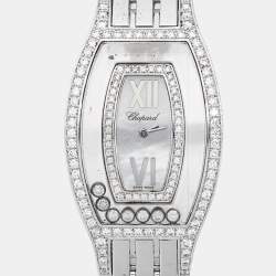Pre Owned Chopard Mother of Pearl Diamonds 18k White Gold Happy Diamonds 20/9029 Women's Wristwatch 28 mm 