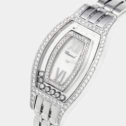 Pre Owned Chopard Mother of Pearl Diamonds 18k White Gold Happy Diamonds 20/9029 Women's Wristwatch 28 mm 