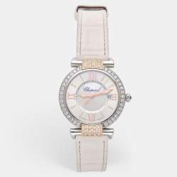 Pre Owned Chopard Mother of Pearl 18k Gold Stainless Steel Alligator Imperiale 8532 Women's Wristwatch 36 mm