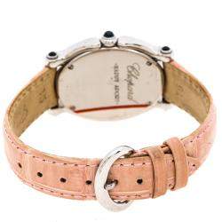 Chopard Pink Mother of Pearl Stainless Steel Leather Diamonds Happy Sport 27/8418-23 Women's Wristwatch 29 mm
