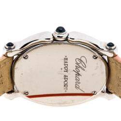 Chopard Pink Mother of Pearl Stainless Steel Leather Diamonds Happy Sport 27/8418-23 Women's Wristwatch 29 mm